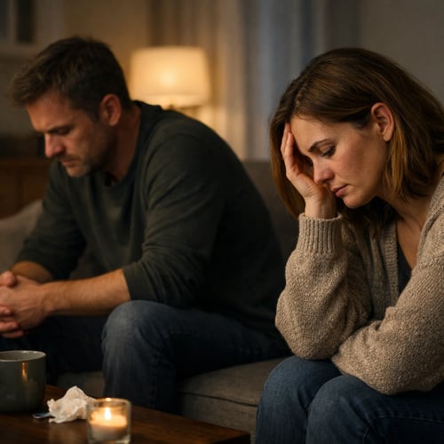 Zwei Menschen in einem stillen Moment nach einem schwierigen Gespräch. Man spürt die emotionale Wirkung danach.